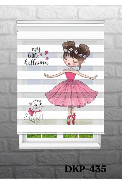 DOKUPER BALERİN KIZ VE KEDİ DİJİTAL BASKILI ZEBRA PERDE-COCUK ODASI-STOR PERDE