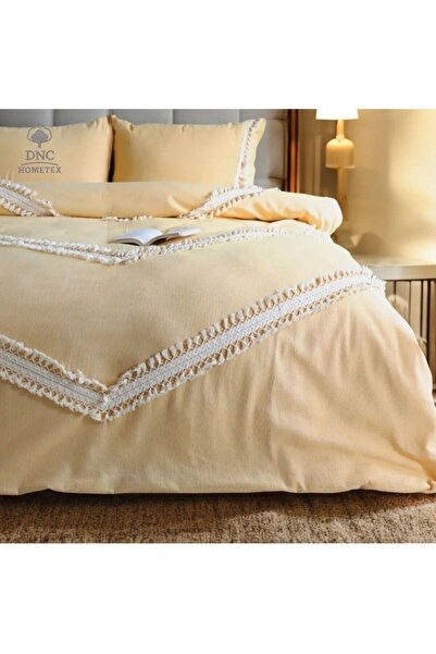 DNC home tekstil طقم غطاء لحاف فردي من الكتان الأصفر مع وسادة إضافية (مع وساد...