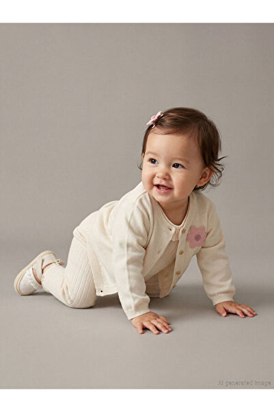 LC Waikiki Rmz Gi̇yi̇m Farkiyla Flower Embroidered Baby Girl Knitwear Cardigan