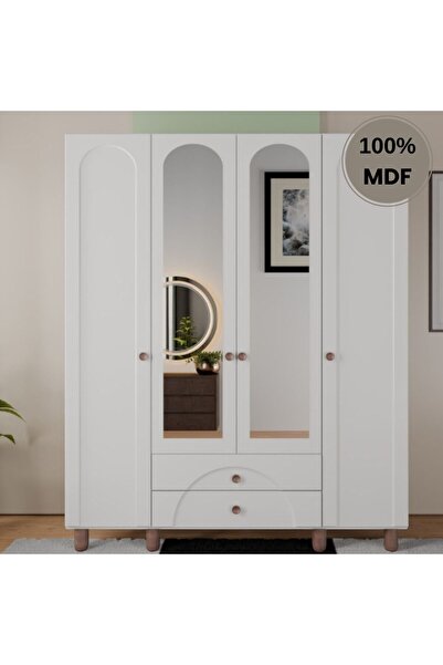 Flances Soprano ayaklı tasarım aynalı 4 kapak MDF Gardırop