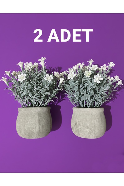 2 Pieces Artificial Flower White Flower-inspired Mini Table Top Potted Decorative Set of 2