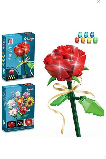 Göçmen Renkli Işıklı Blok Çiçek - Kırmızı Gül 81 Parça