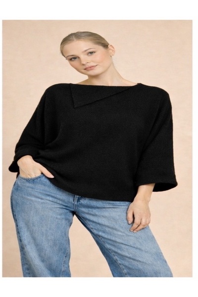 TOFİX textile Women's Oversize Relaxed Fit Boat Neck Short Sleeve Knitwear Bl...