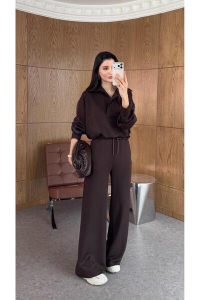 HAZELANNA Modal Garnili Brown Tracksuit Set