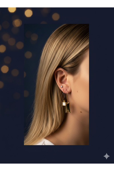 Accessories Evora Studio Kadın Gold Renk Geometrik Plaka ve Kare Detaylı Halk...