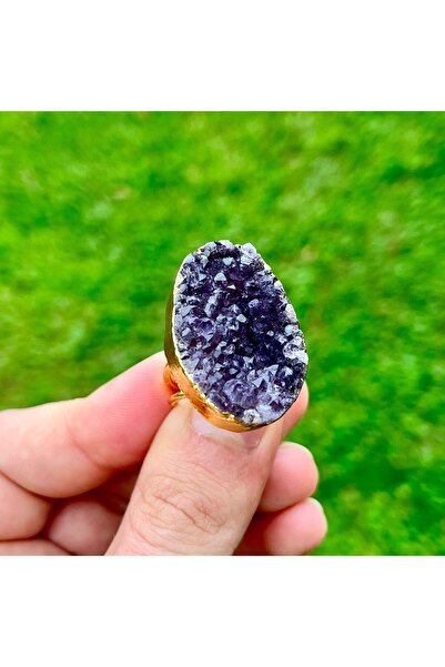 ethereal gem store Doğal Ham Ametist Taşlı Ayarlanabilir Pirinç Yüzük – El Ya...