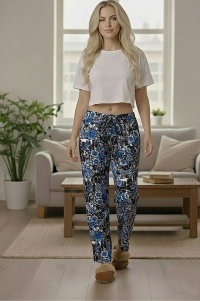 THEBEK Yumoş Velvety Suede Patterned Battal Pajamas Comfortable Fit-Pattern B...