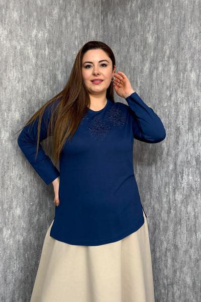 ModaPlaza Women's Stone Embroidered Blouse 003