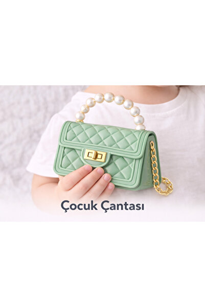 Selvira İnci Saplı Plastik Çocuk Çantası – Kapitone Desenli, Zincir Askılı Kı...