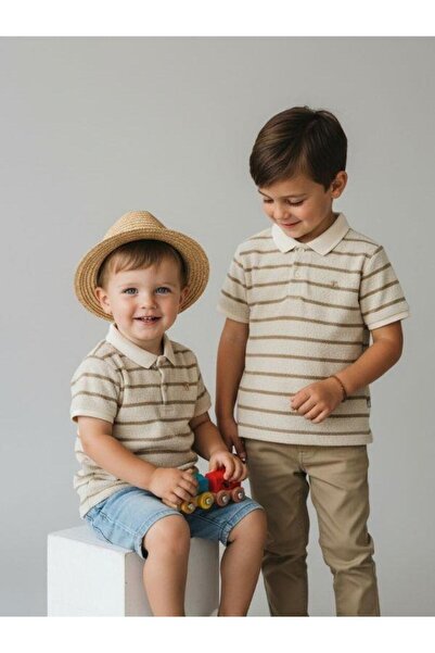 Zekids Πλεκτό μπλουζάκι για αγόρια με γιακά, μισά μανίκια και κουμπιά