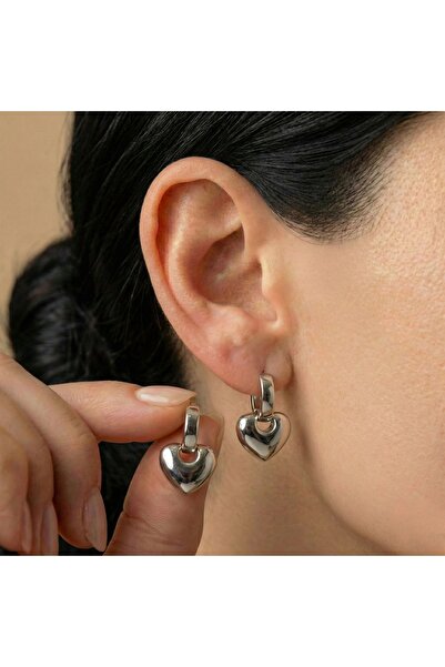 AccessoriesCınCık Steel Earrings Silver Color Heart Detailed Dangle Women's E...
