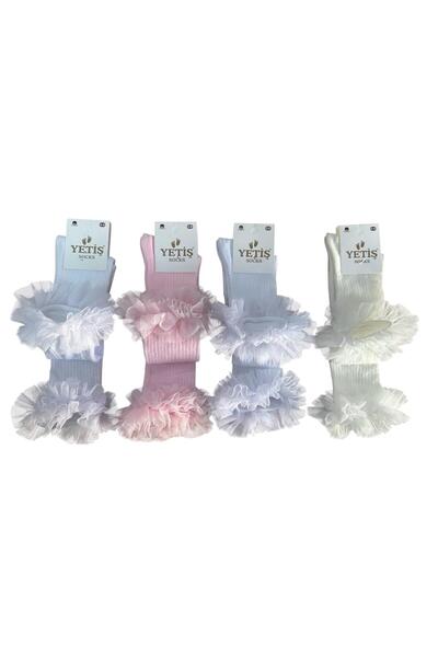 YETİŞ Bebek Çocuk Diz Altı PAMUKLU & Dantelli Çorap 4 LÜ