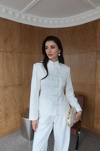 HAZELANNA Σετ Λευκό Σακάκι-Παντελόνι Ναπολιόν