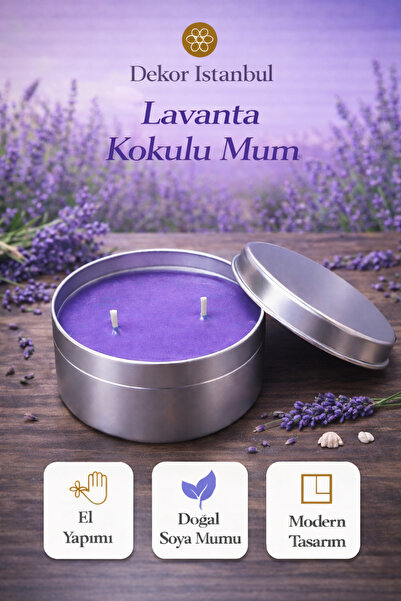 Dekor İstanbul Lavanta Kokulu Teneke Mum | El Yapımı Doğal Soya Mumu | Dekora...