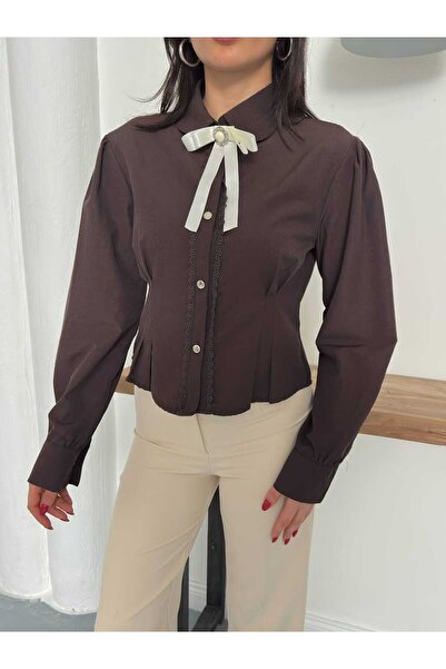 YEK&BİR Women's Shirt with Bow and Lace Detail