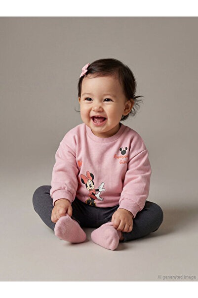 LC Waikiki Crew Neck Minnie Mouse Printed Baby Girl Sweatshirt and Leggings