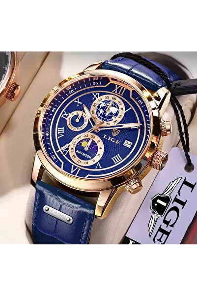 GÜMRÜK MARKET LİGE ERKEK KRONOGRAF KUVARS TARİHLİ AY EVRESİ DERİ KAYIŞ SU GEÇ...