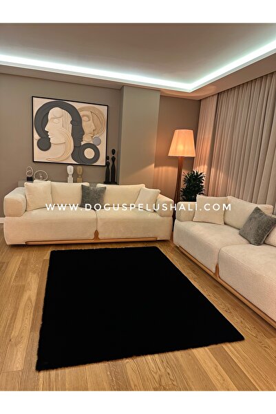 Doğuş Peluş Halı Ultra Soft Siyah Yumuşak Dokulu Peluş Halı Dikdörtgen