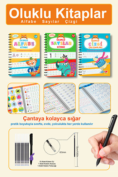 Dikkat Atölyesi Yayınları 3'lü Oluklu Çizgileri, Harfleri ve Sayıları Yazmayı...