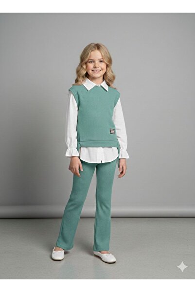 Erzani Kids Girl's Stylish Daily Vest, Trousers and White Shirt Combination 3...