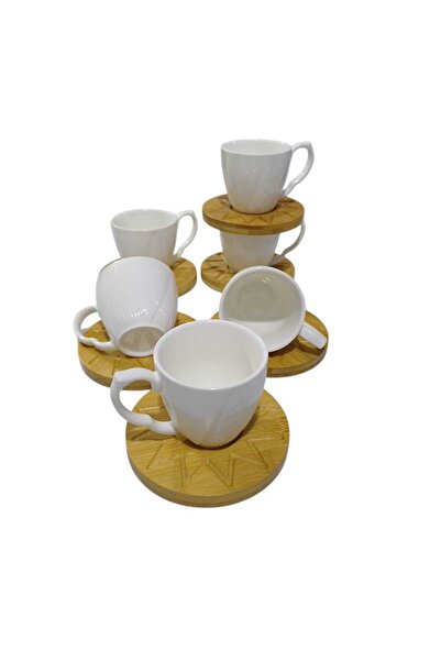 Paçi Bambu Kapaklı 6 Kişilik Kulplu Porselen Fincan Takımı 12 Parça POR-101625