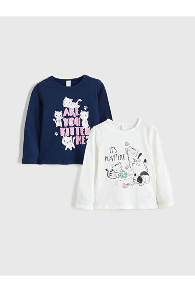 LC Waikiki Rmz Gi̇yi̇m Farkiyla Zero Roba Collar Girls' T-Shirt 2-Pack