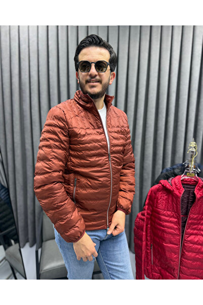 Avni Ceylan Men's Quilted Striped Patterned Hooded Slim Fit Puffer Casual Coat