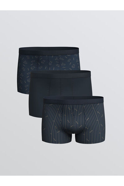 LC Waikiki MG TRENDEN Ναυτικό μπλε βαμβακερό εύκαμπτο ανδρικό μποξεράκι 3 τεμ...