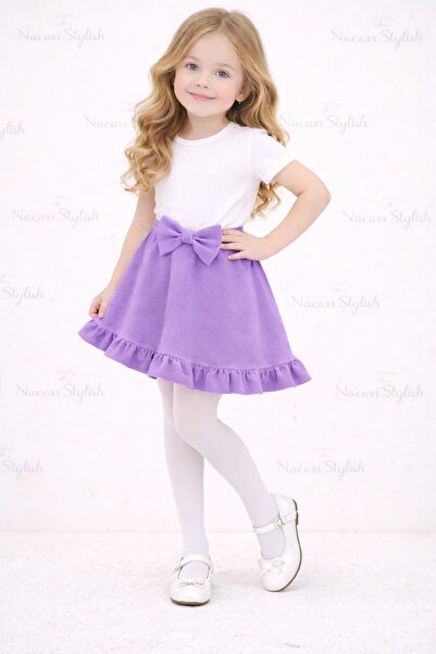 Nacar Kız Çocuk 23 Nisan 29 Ekim Fırfırlı Fiyonk Detaylı Beli Lastikli Kloş E...