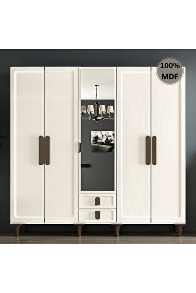 Flances Himalaya 5 kapak ayaklı tasarım aynalı Country MDF gardırop