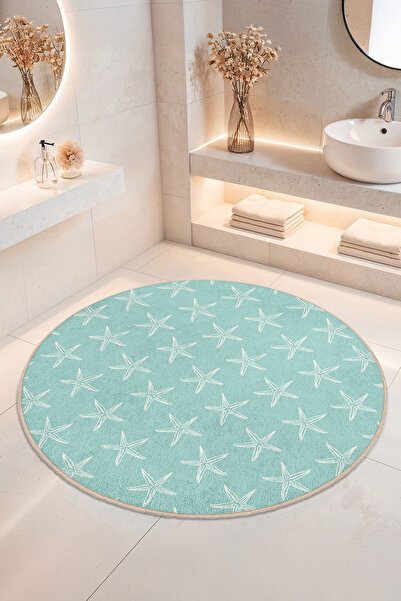 Home Deniz Yıldızı Desenli Kaymaz Tabanlı Yıkanabilir Banyo Halısı