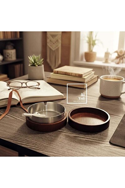 İki Yedi Konsept Bostock Ahşap Kapaklı Metal Küllük, Masa Üstü Küllük ve Kült...