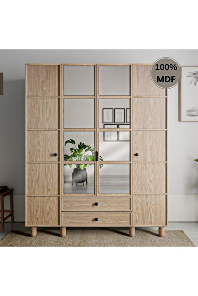Flances Piano ayaklı tasarım aynalı 4 kapak MDF Gardırop