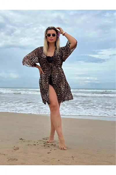 embody Women's pareo beach dress, with drawstring waist, animal print 00123