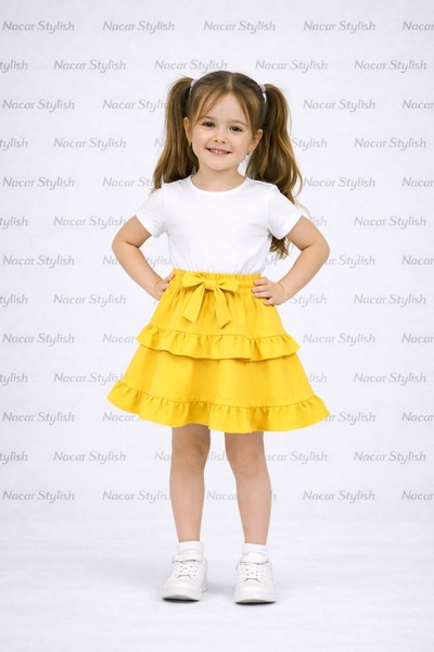 Nacar Kız Çocuk 23 Nisan 29 Ekim Çift Fırfır Detaylı Beli Lastikli Gösteri Et...