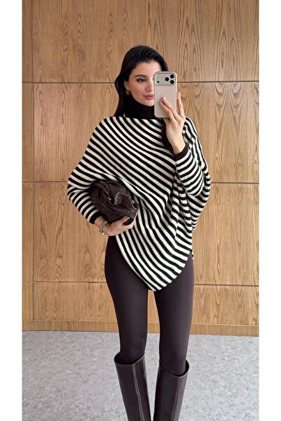 HAZELANNA Striped Asymmetric Sweater