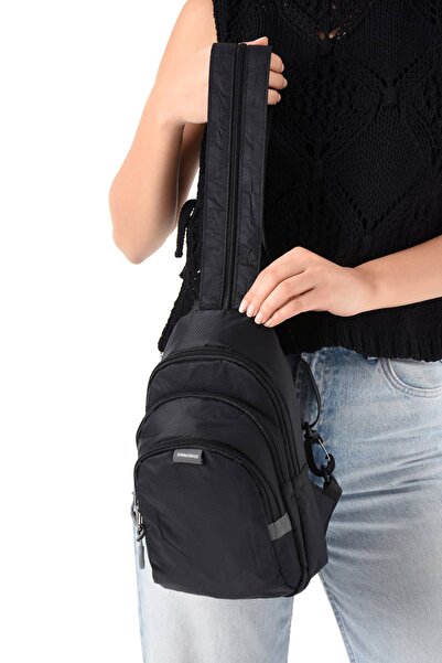 diclepolat Black Unisex Parachute Fabric Water Resistant 3-Compartment Crossb...