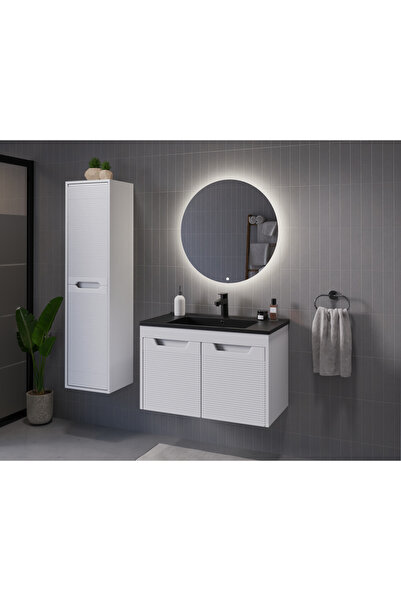 ROSEART BANYO SAFİR2 BEYAZ 80CM BANYO DOLABI SETİ AYNA + ALT MODÜL + SERAMİK ...