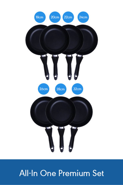 Saif Plus Complete Non-Stick Frying Pan Set 7 Pieces – Red Full Size Range fo...