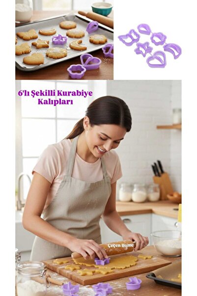 ÇEÇEN HOME 6-Piece Shaped Cookie Molds, Dough Shaping Mold, Cookie Molds, Coo...