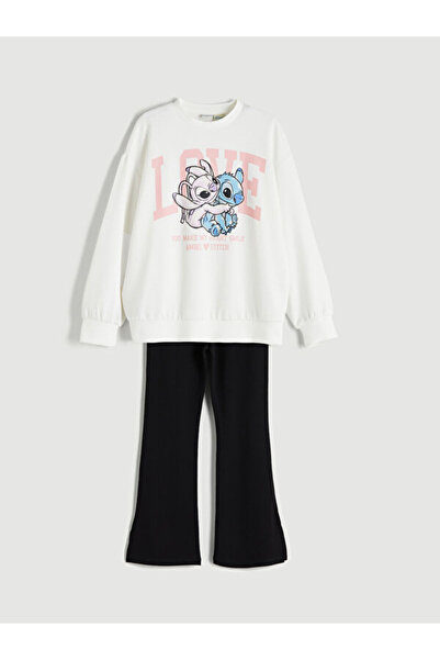 LC Waikiki Stitch Printed Girls' Sweatshirt and Pants 2-Piece Set from Uzg St...