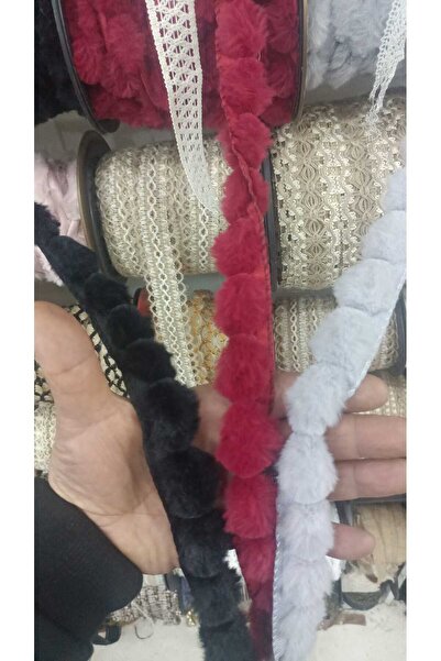 ESRA ŞELEM Ponpon Şerit Tüylü Ponpon Aksesuar Hobi Dekoratif Ponpon Şerit 1 MT