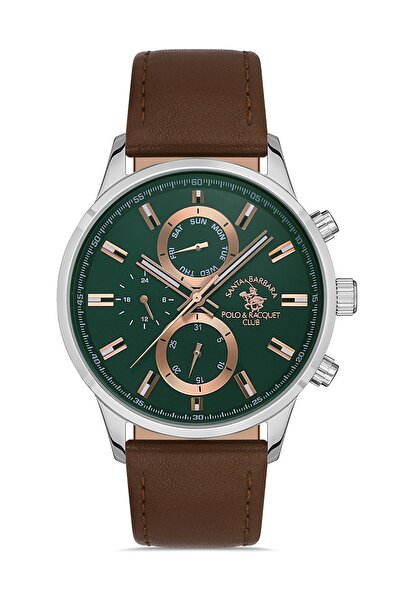 Santa Barbara Polo & Racquet Club Brown Leather Band Men's Wristwatch