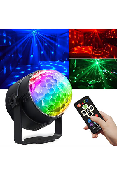 STS Oto Aksesuar كرة ديسكو ملونة بإضاءة LED وحساسة للصوت مع رأس متحرك - إكسسو...