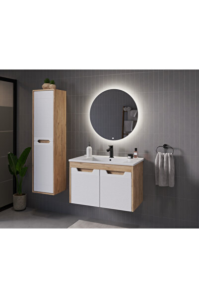 ROSEART BANYO SAFİR2 MEŞE BEYAZ 80CM BANYO DOLABI SETİ AYNA + ALT MODÜL + SER...