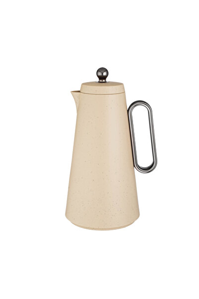 Dania ☕✨ Elegant 1-liter beige polka-dot coffee thermos with a dark gray hand...