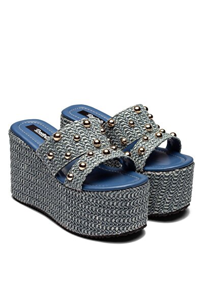 Dedos Women's Straw Knitted Buckle High Platform Heeled Slippers 2225