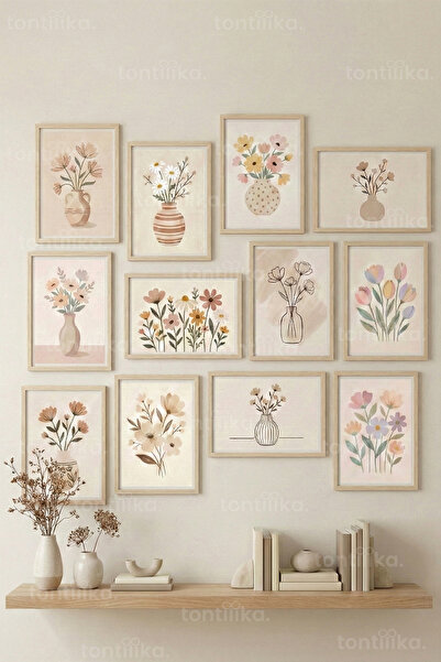 Tontilika 12 Parça Soft Floral Illustration 2 Renk Seçenekli Çerçeve Görünüml...