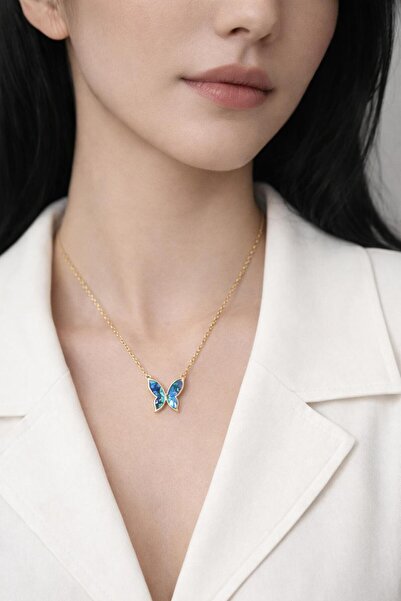 Çeram Çelik Kelebek Uçlu GOLD KOLYE