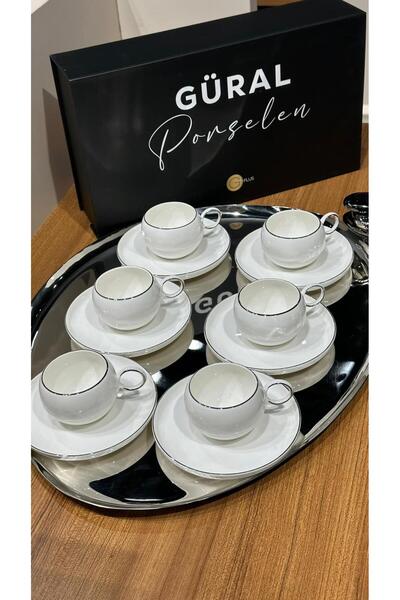 Güral Porselen CARINA ALBA 12 PARÇA PLATİN KAHVE FİNCAN TAKIMI